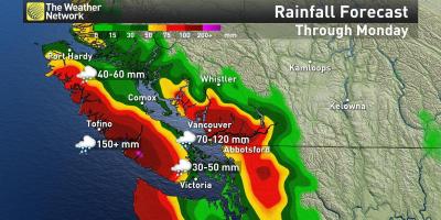 خريطة جزيرة فانكوفر الأمطار