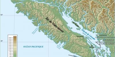 خريطة طبوغرافية جزيرة فانكوفر