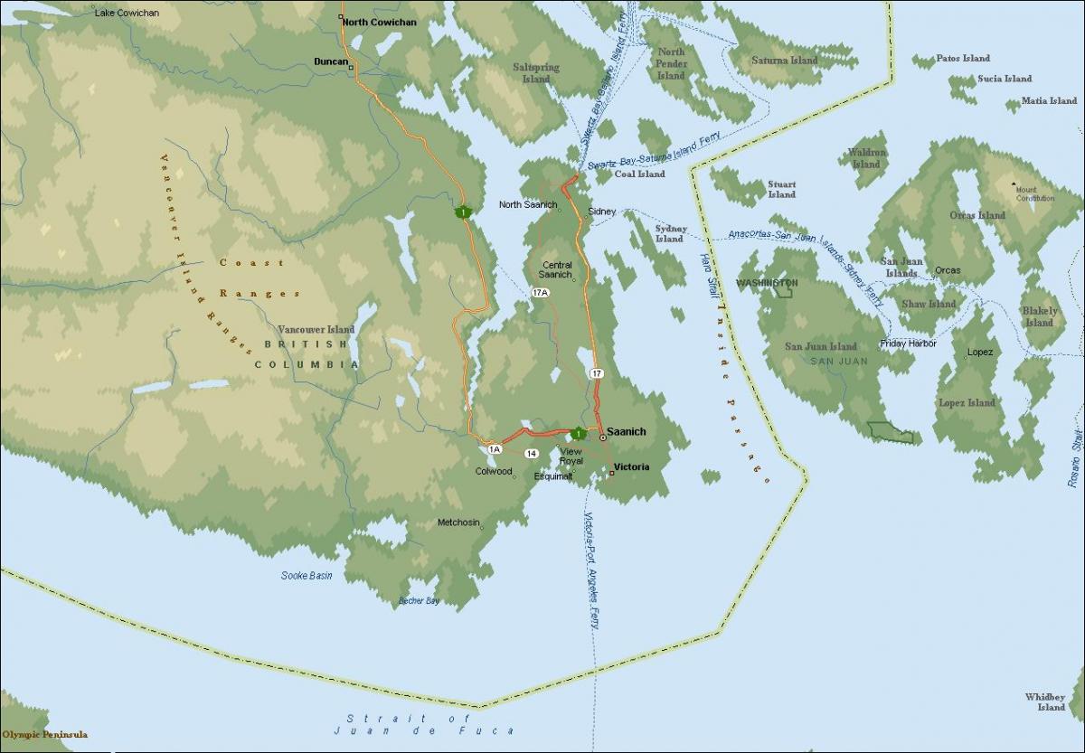 خريطة saanich جزيرة فانكوفر