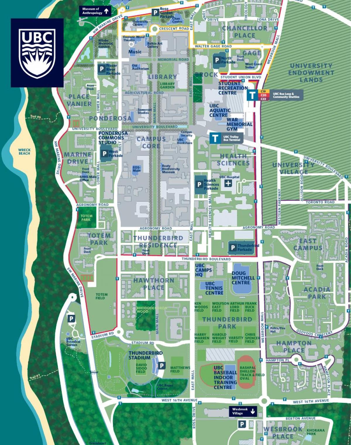 جامعة كولومبيا البريطانية في فانكوفر خريطة الحرم الجامعي