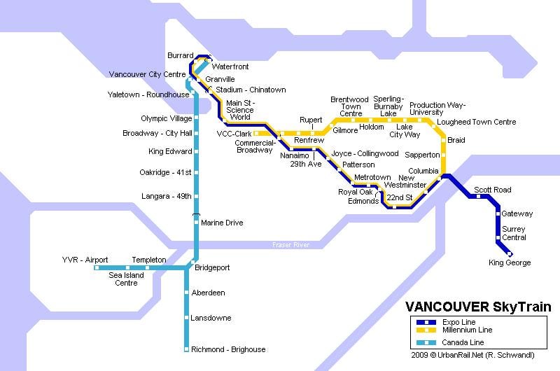 خريطة yvr skytrain