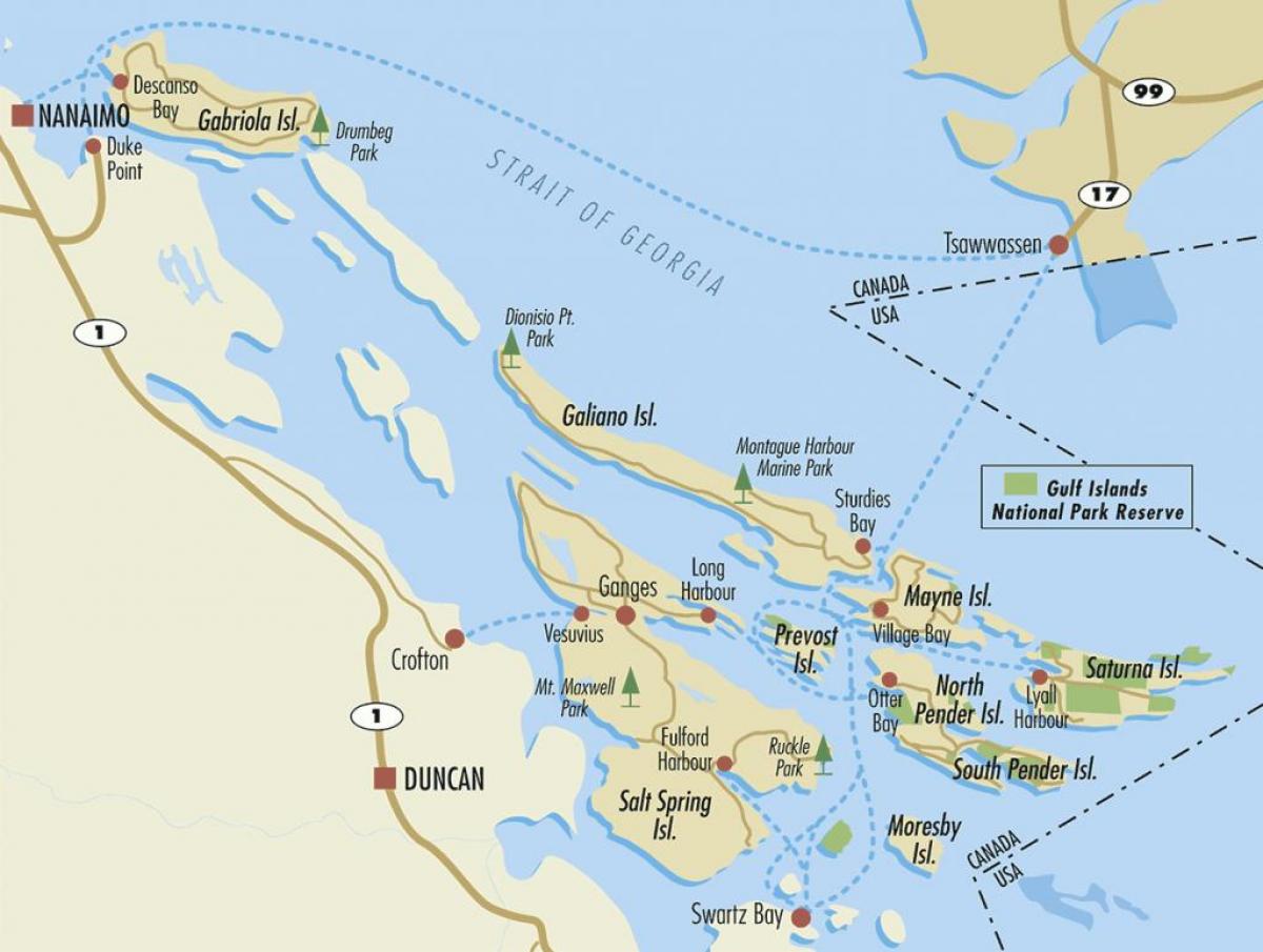 خريطة الخليج جزر كولومبيا البريطانية في كندا
