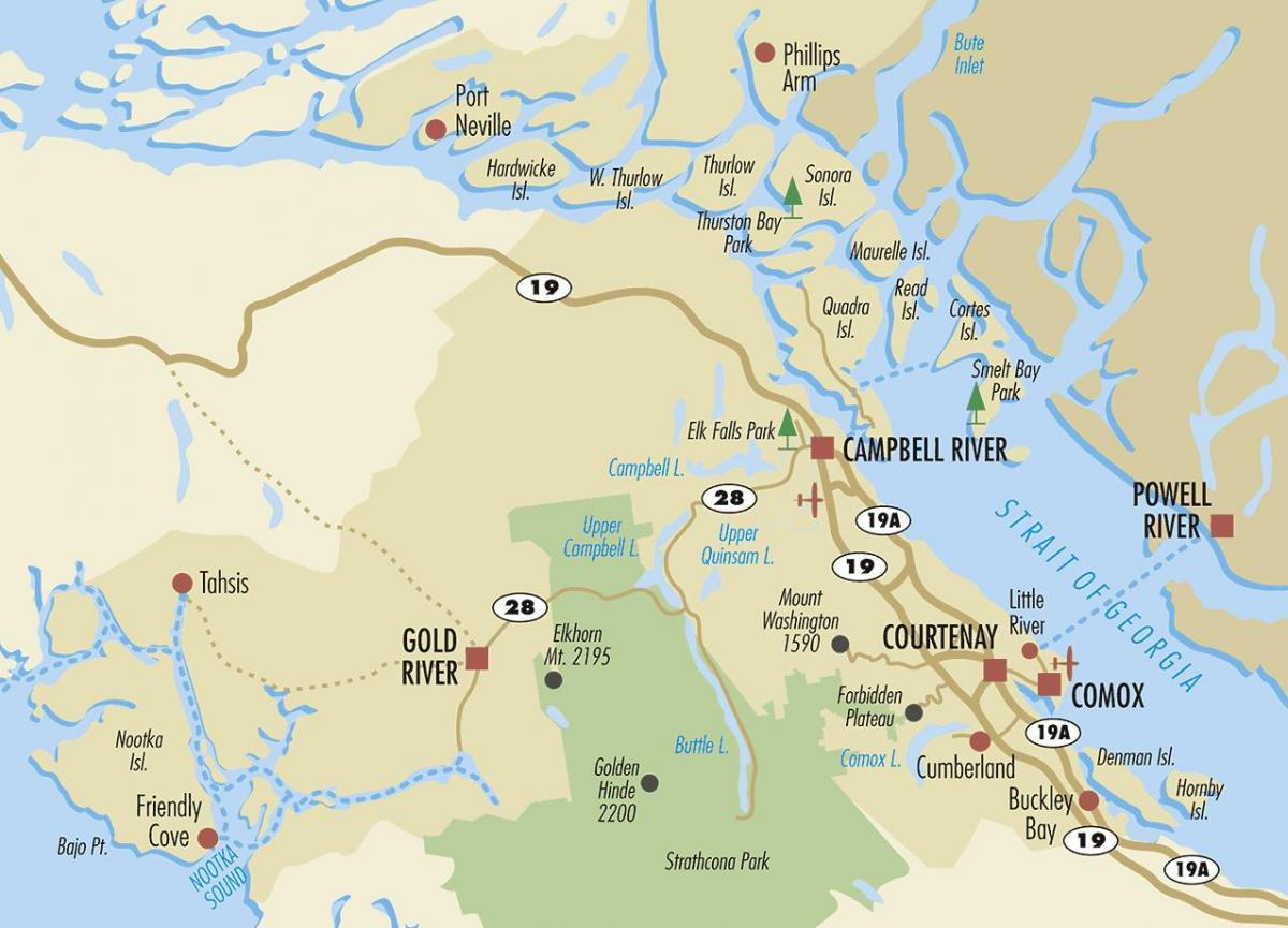 نهر كامبل خريطة جزيرة فانكوفر
