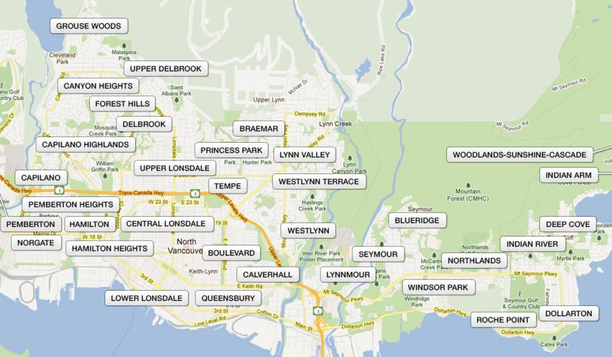 خريطة شمال فانكوفر الأحياء
