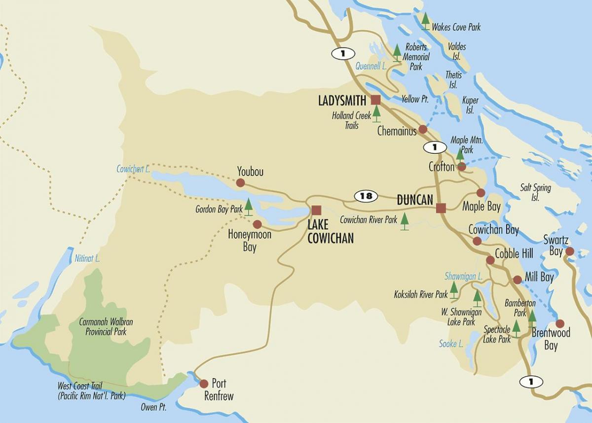 خريطة دنكان جزيرة فانكوفر 