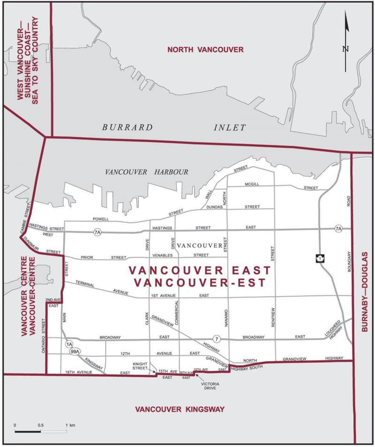 خريطة شرق فانكوفر 