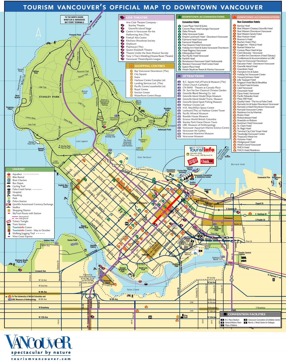 وسط مدينة فانكوفر الخريطة مع الجذب السياحي