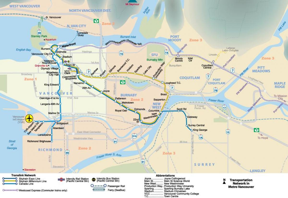 فانكوفر قبل الميلاد خريطة مترو الانفاق