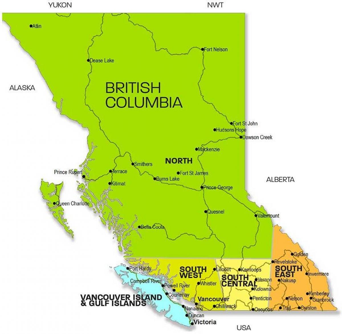 خريطة كولومبيا البريطانية المناطق