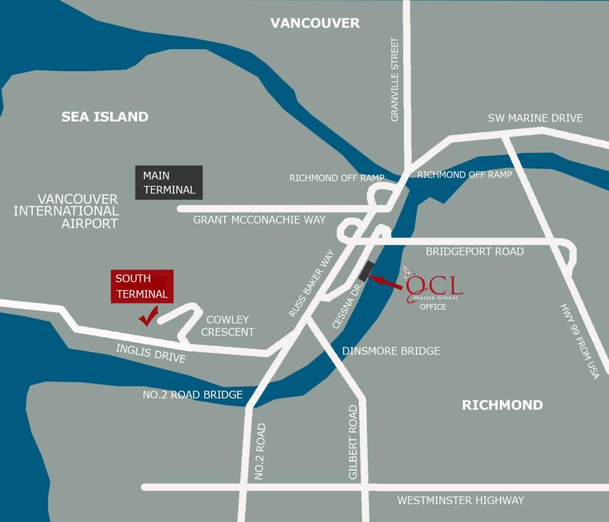 خريطة مطار فانكوفر الموقع